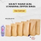 5 pcs Food Grade Quad Seal Kraft Bag With Zipper Paper Snack Packaging Bag Supplies